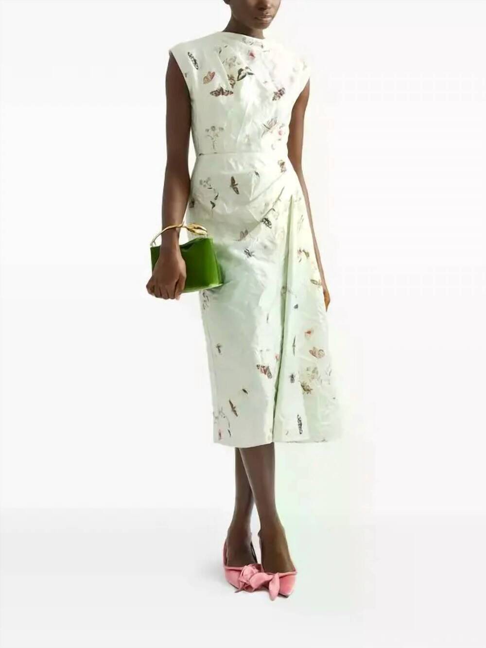 NEW ERDEM short sleeve draped dress in cabinet of curiosity ivory